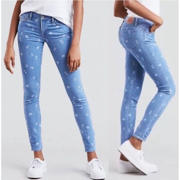 Levi’s 710 Super Skinny Palm Print Light Blue Jeans Size 26 - Picture 1 of 12